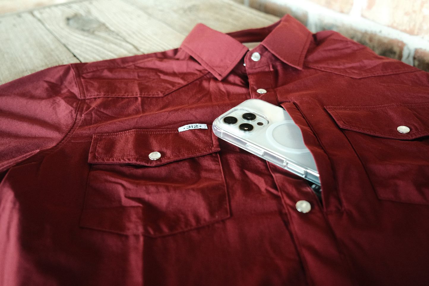 Maroon Long Sleeve Performance Pearl Snap