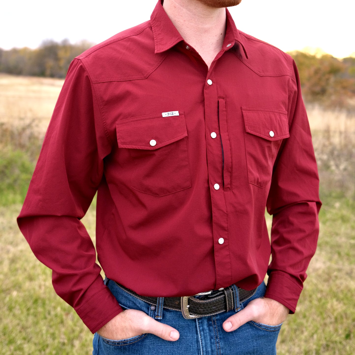 Maroon Long Sleeve Performance Pearl Snap